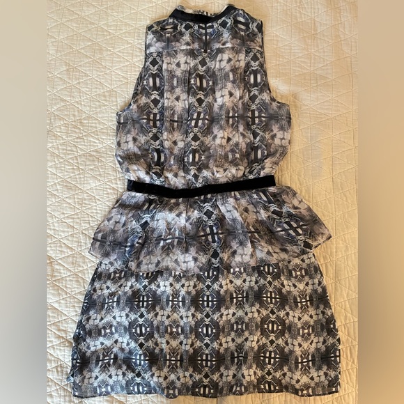 theyskens’ theory Velvet Trim Print Gathered Silk Sleeveless Dasha Dress Size 4 - Picture 4 of 6